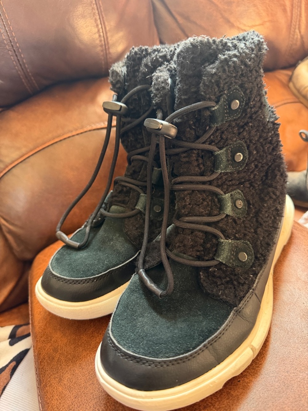 Sorel Black Sherpa High-Top Lace Boots with White Soles
